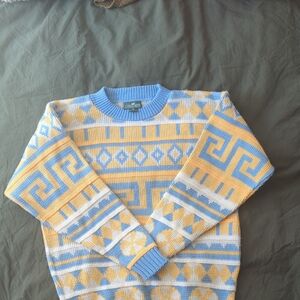 Cabin Creek Geometric Crewneck Sweater in Blue and Yellow